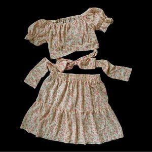 NIP Floral Off Shoulder Tie Front Cropped Top & Matching Skirt